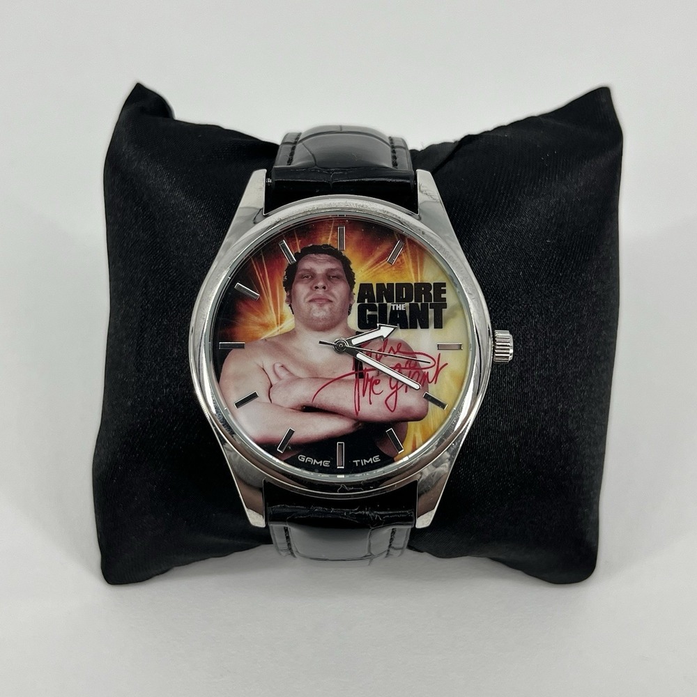 WWE Game Time Andre The Giant Pioneer Black Series Mens Watch Silver Black NEW